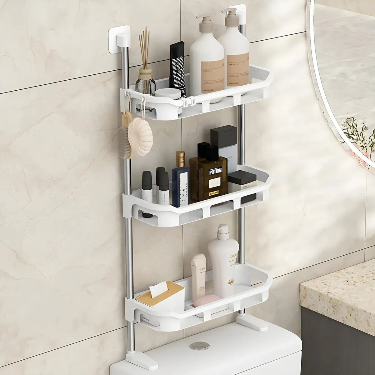 GENERICO - Estante de Baño Ajustable Plástico con 3 Niveles Blanco