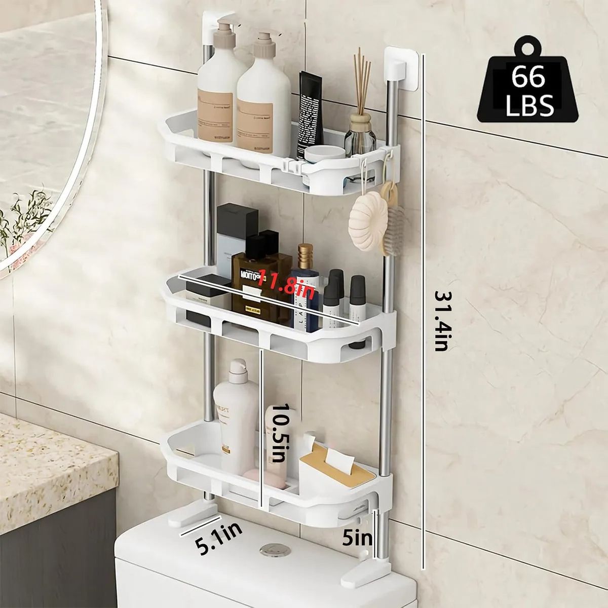 GENERICO - Estante de Baño Ajustable Plástico con 3 Niveles Blanco