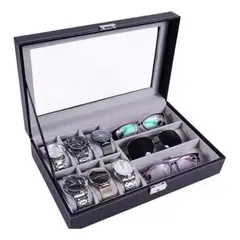 GENERICO - Caja Organizadora de Relojes y Gafas con Tapa de Vidrio