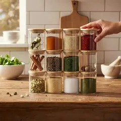 GENERICO - Frascos de Vidrio para Especias con Tapa de Bambú 12 Piezas