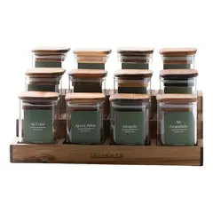 GENERICO - Set de Frascos de Vidrio con Tapa de Madera y Base de Bambú para Especias 12 Piezas