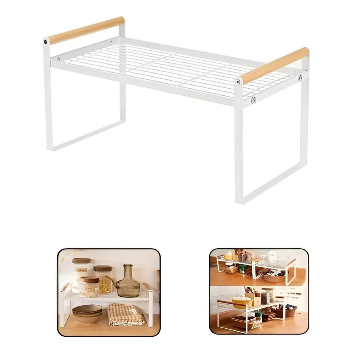 GENERICO - Estante de Almacenamiento Metal Madera Blanco Cocina Organizador