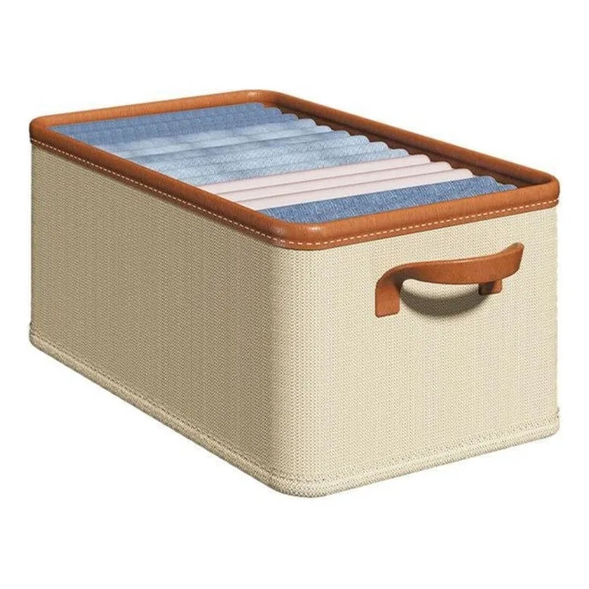 GENERICO - Caja Organizadora Tela Beige Con Asas PU 47x35x30 cm