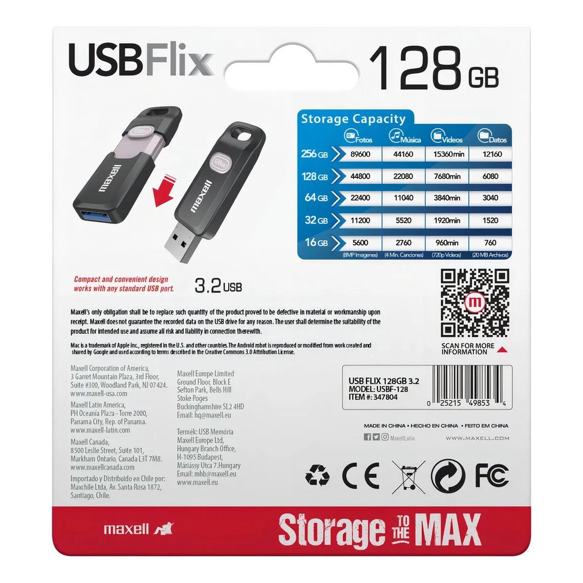 GENERICO - Memoria USB 32 128GB Negro Mac y PC Compatible