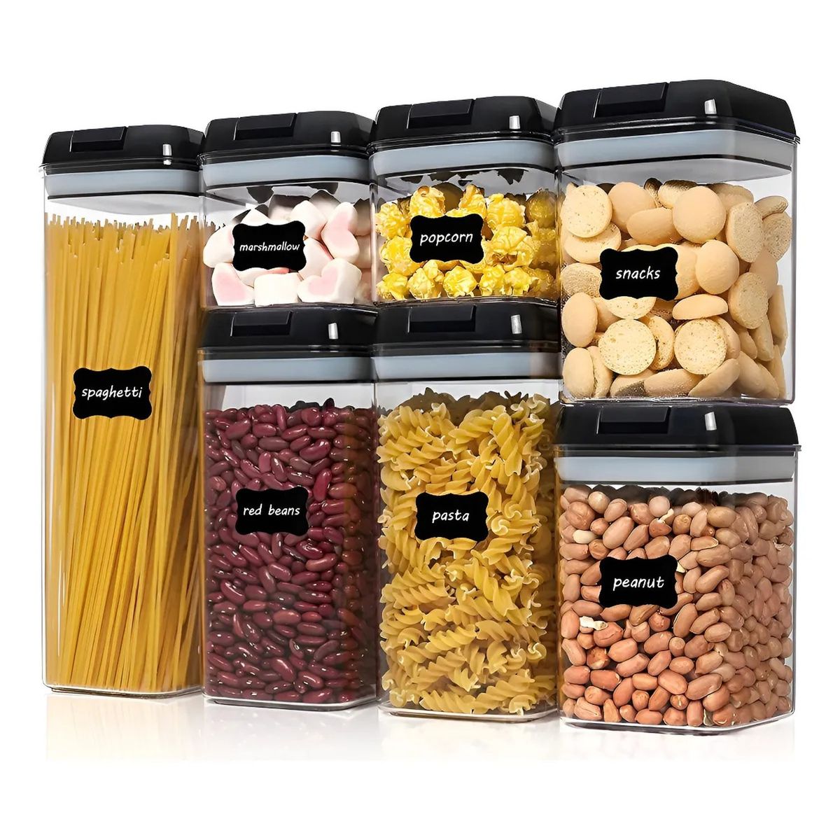 GENERICO - Set Contenedores Herméticos de Cocina Plástico Transparente Con Tapa Silicona y Etiquetas