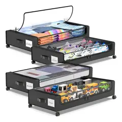 GENERICO - Cajones Organizadores Bajo Cama con Ruedas Ventana Transparente Rectangulares