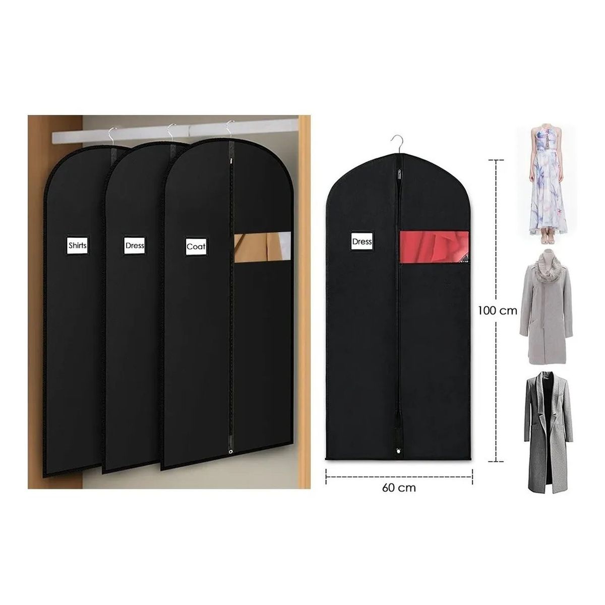 GENERICO - Bolsa Protectora Para Ropa Tela No Tejida Negro 100 cm