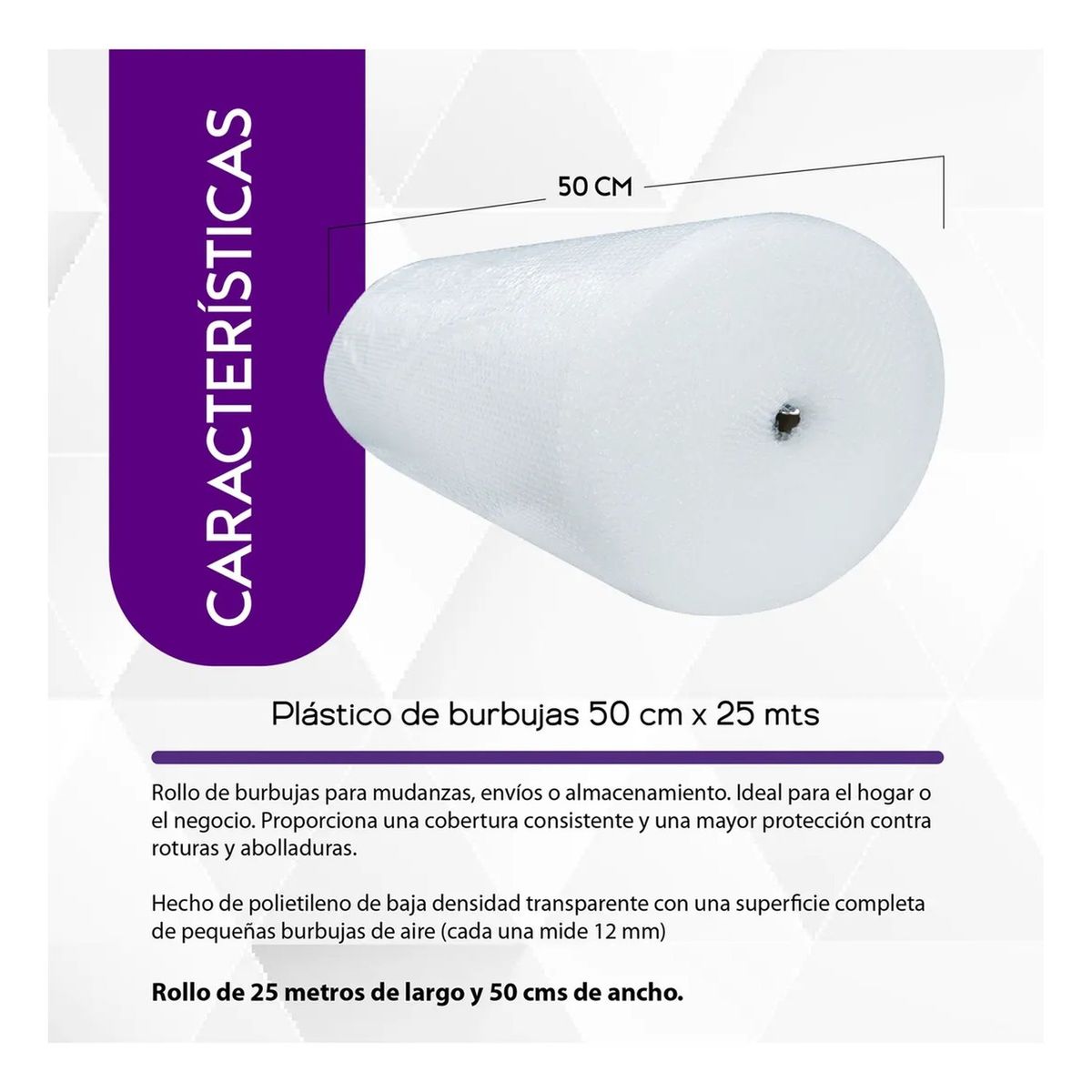 GENERICO - Rollo Plástico de Burbujas 50 cm x 25 m Transparente