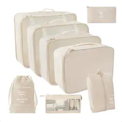 GENERICO - Organizadores de Equipaje 8 Piezas Beige Viaje Plegables