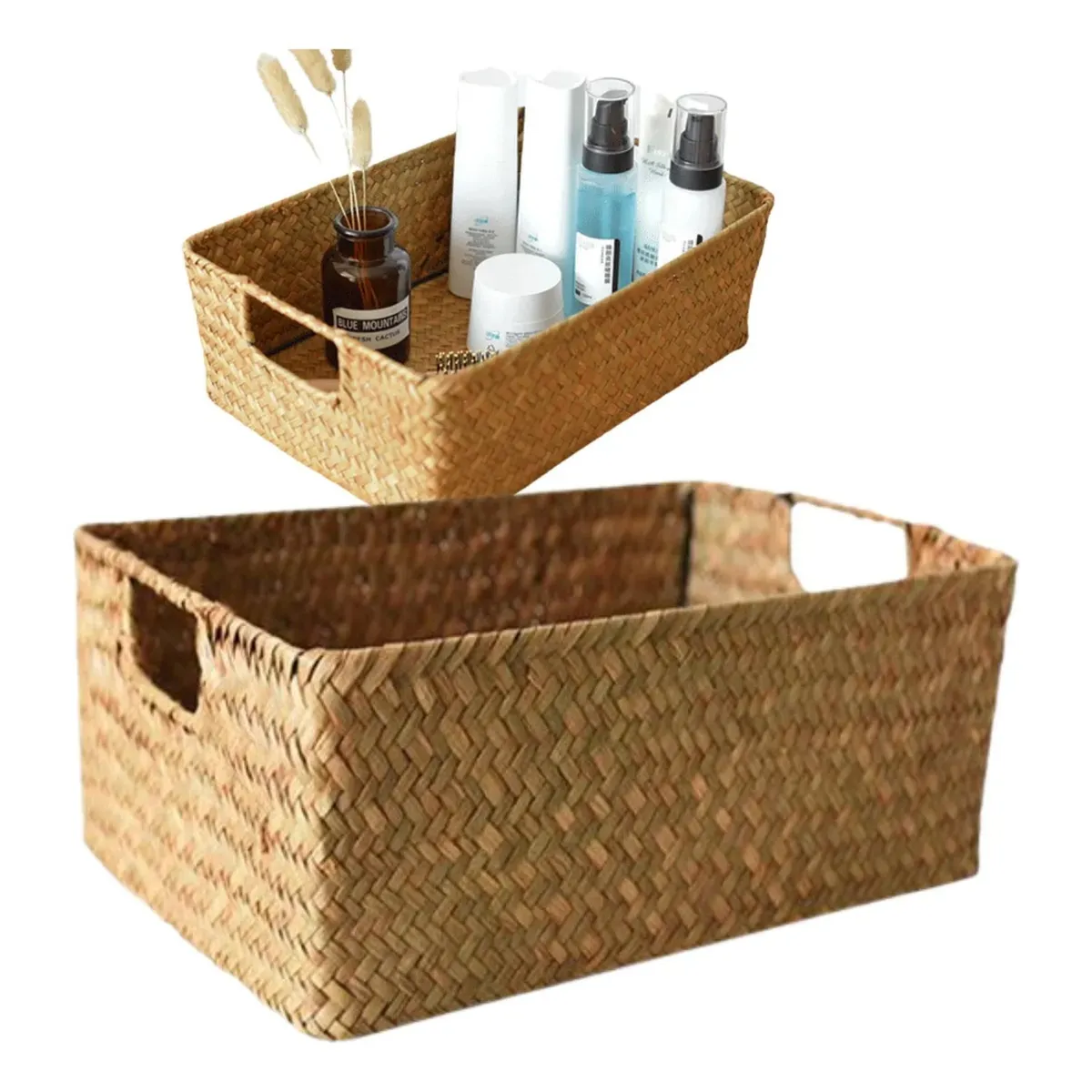 GENERICO - Canasta Organizadora Rectangular Ratán 30x20x10 cm Beige