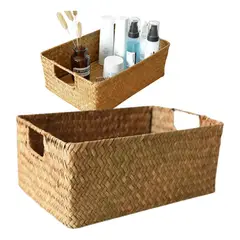 GENERICO - Canasta Organizadora Rectangular Ratán 30x20x10 cm Beige