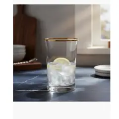 GENERICO - Set De 6 Vasos De Vidrio Borde Dorado 420 ml