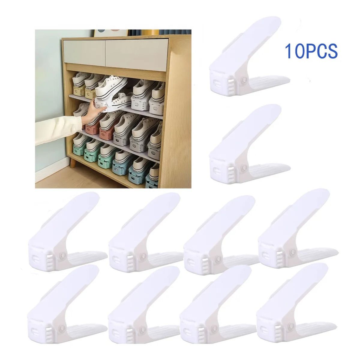 GENERICO - Organizador De Zapatos Ajustable 10 Piezas Blanco