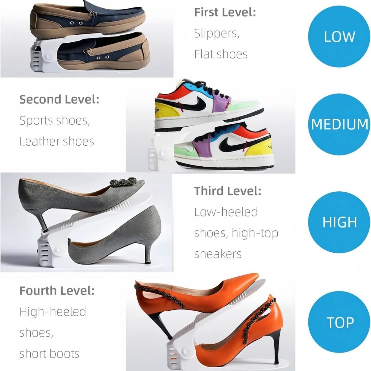 GENERICO - Organizador De Zapatos Ajustable 10 Piezas Blanco