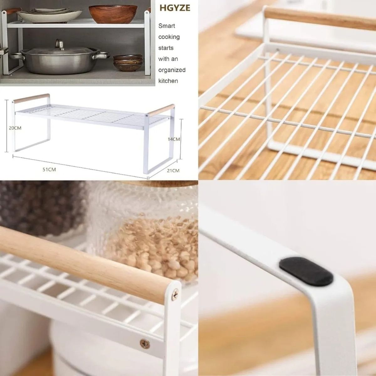 GENERICO - Estante de Cocina Metálico Blanco con Barra de Madera 51cm