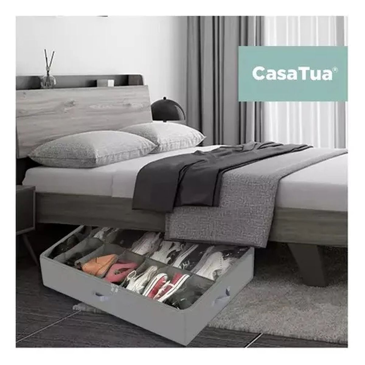 GENERICO - Organizador de Zapatos Bajo Cama Tela Gris Transparentado