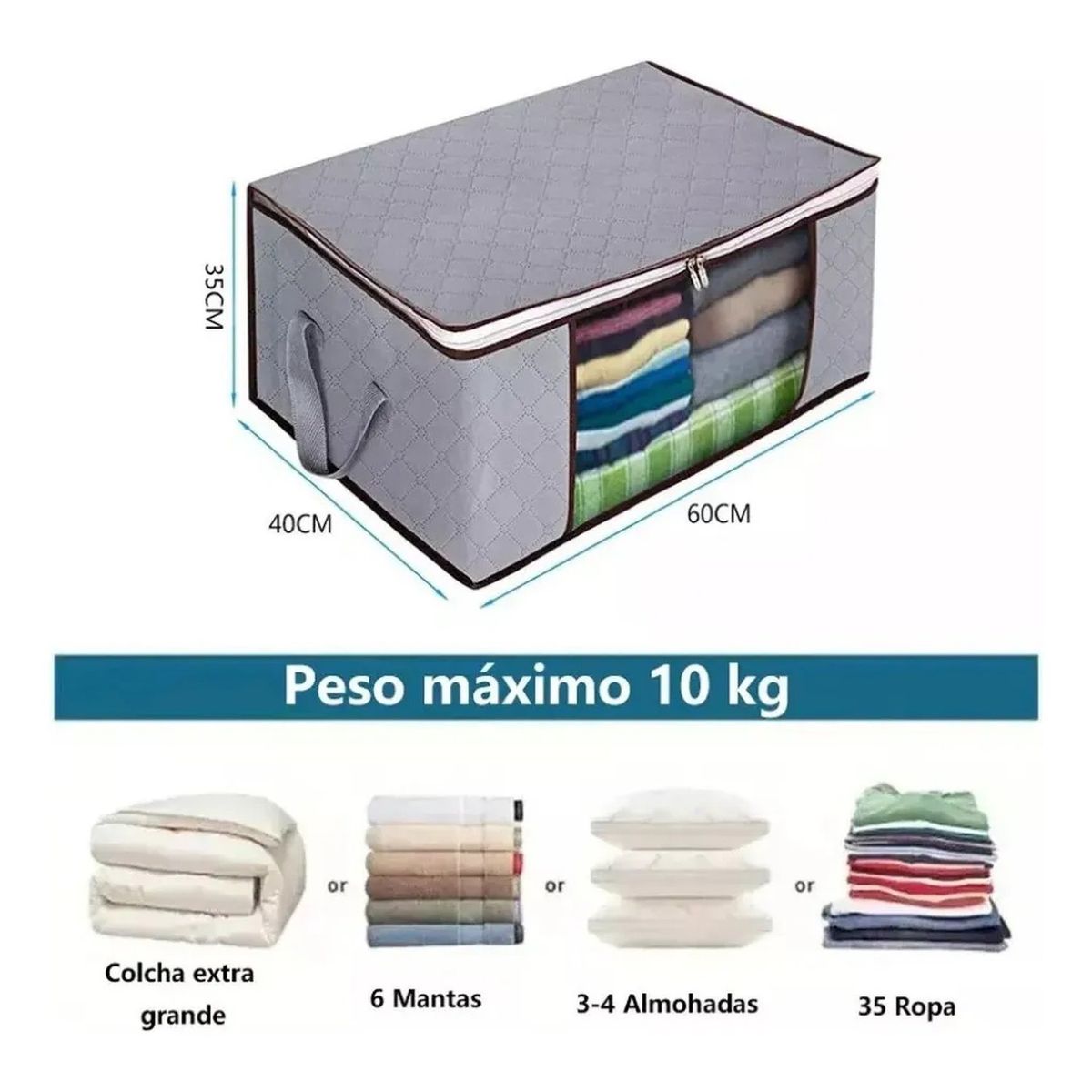 GENERICO - Caja Organizadora De Tela 60L con Cremallera - Set De 6 Unidades