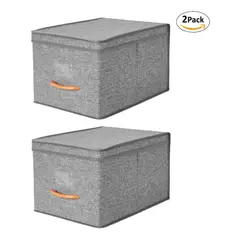 GENERICO - Caja Organizadora Tela Poliéster Visor Etiquetas Manilla Madera Plegable