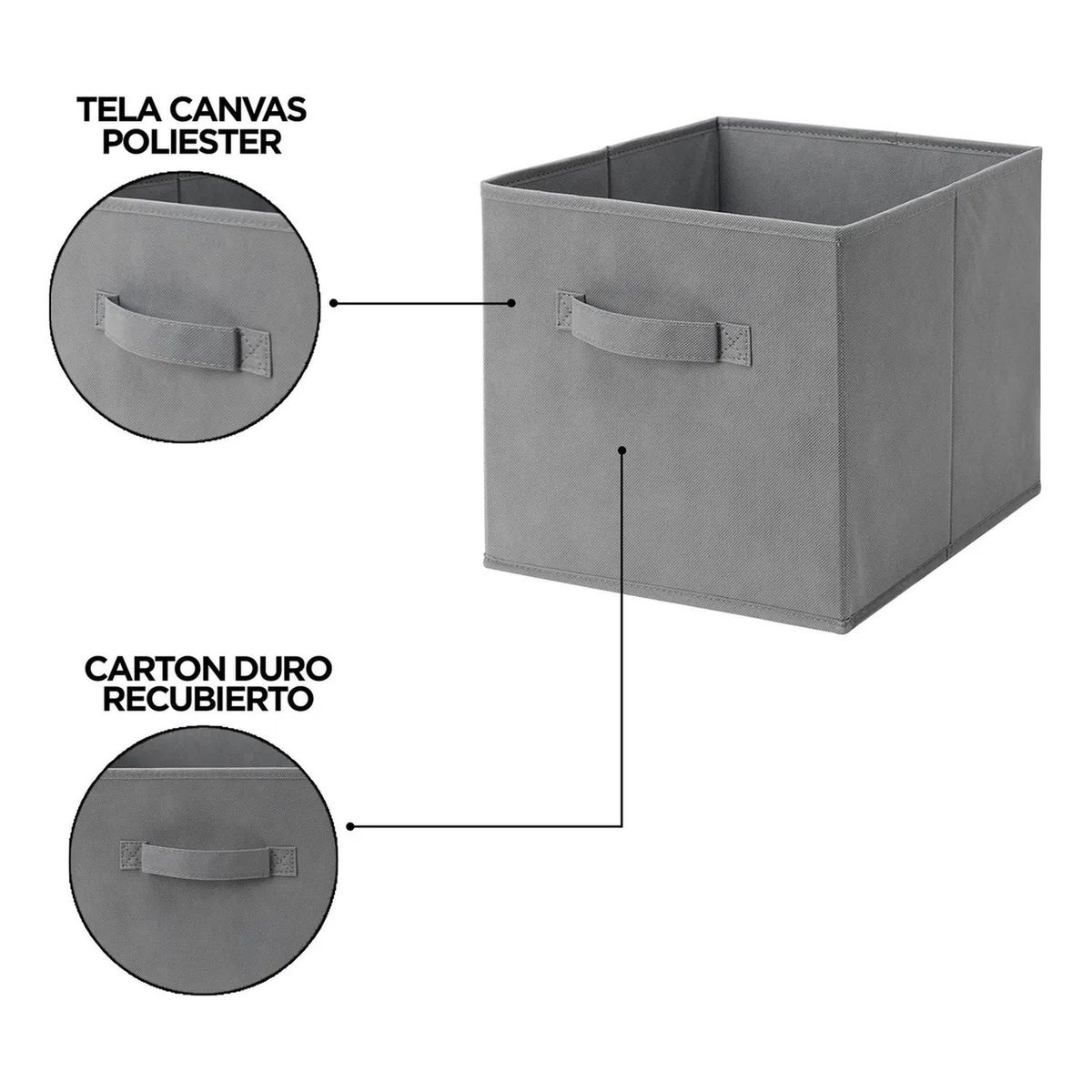 GENERICO - Caja Organizadora Tela Canvas Gris Rectangular Sin Tapa