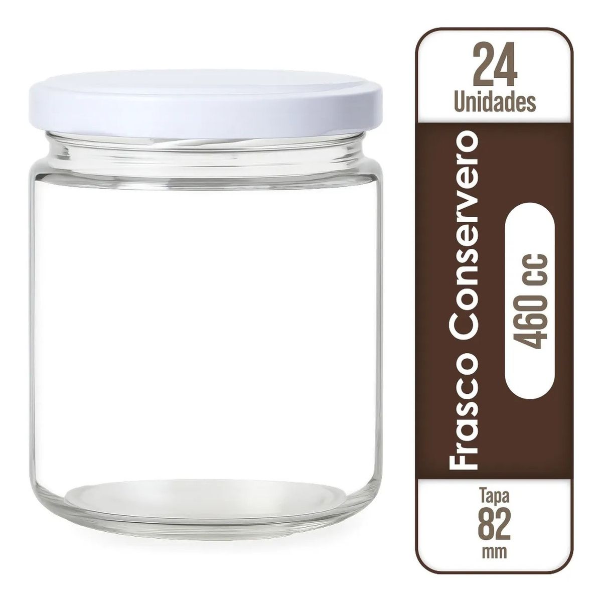 GENERICO - Frasco de Vidrio para Conservas 460cc Tapa Blanca 24 Unidades