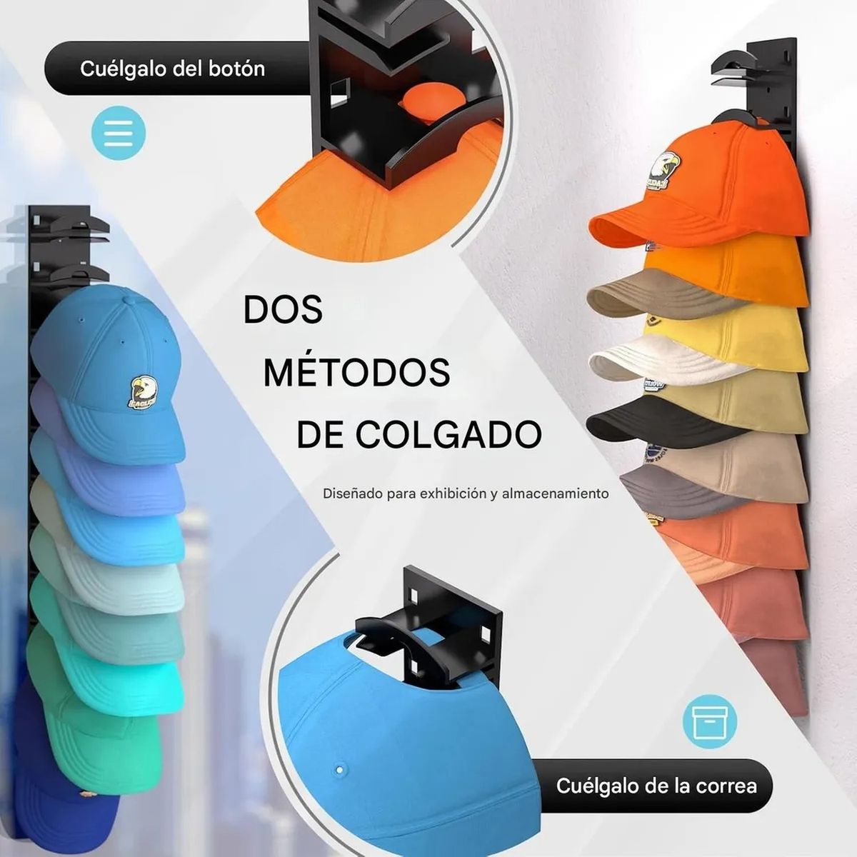 GENERICO - Organizador de Gorras Montado en Pared para 20 Sombreros Ajustable