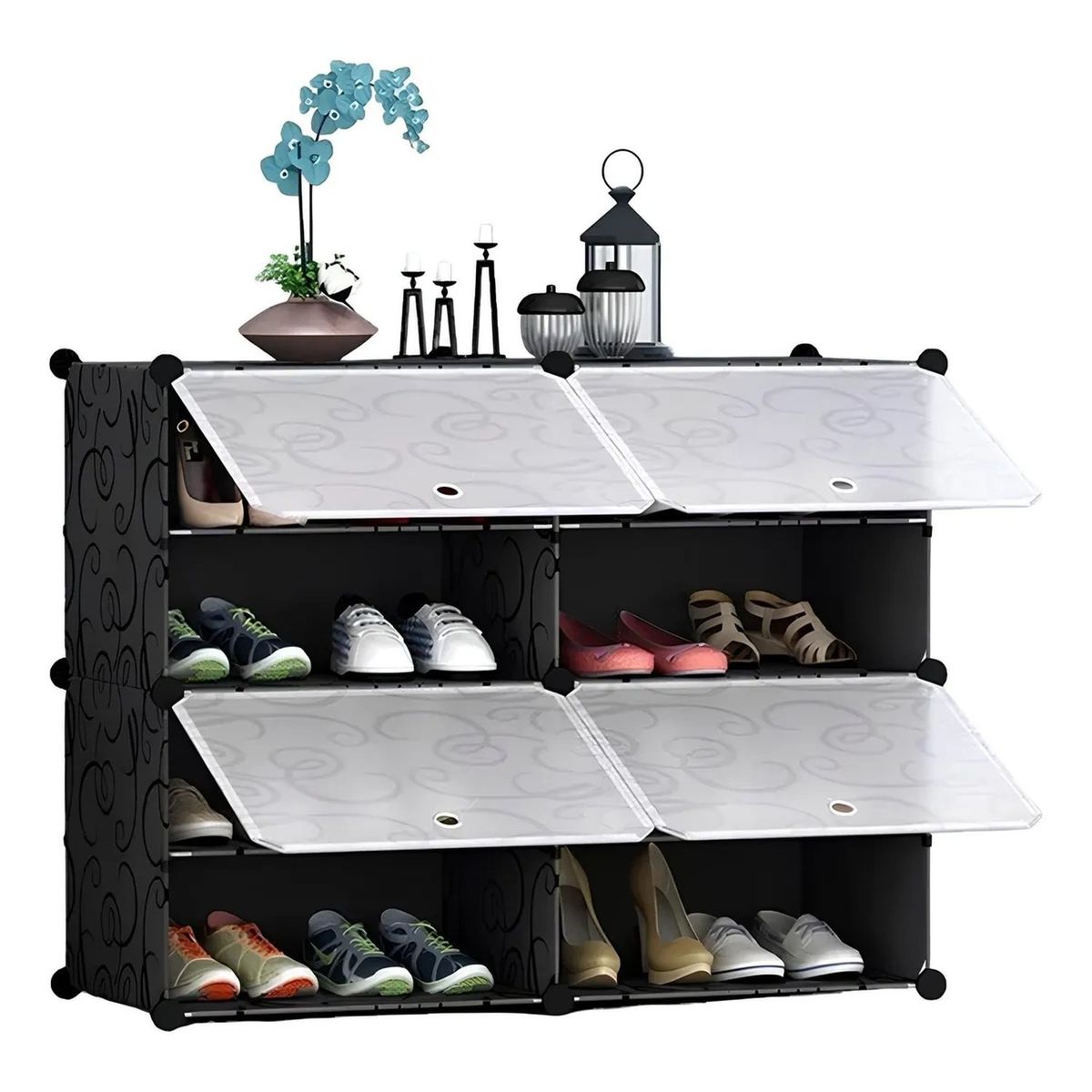 GENERICO - Organizador De Zapatos Modular Plástico Negro 6 Compartimentos