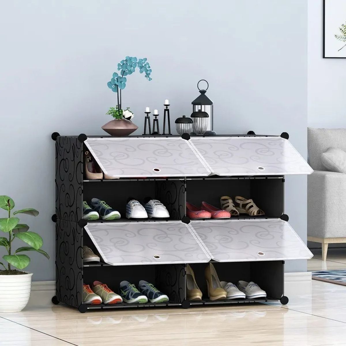 GENERICO - Organizador De Zapatos Modular Plástico Negro 6 Compartimentos