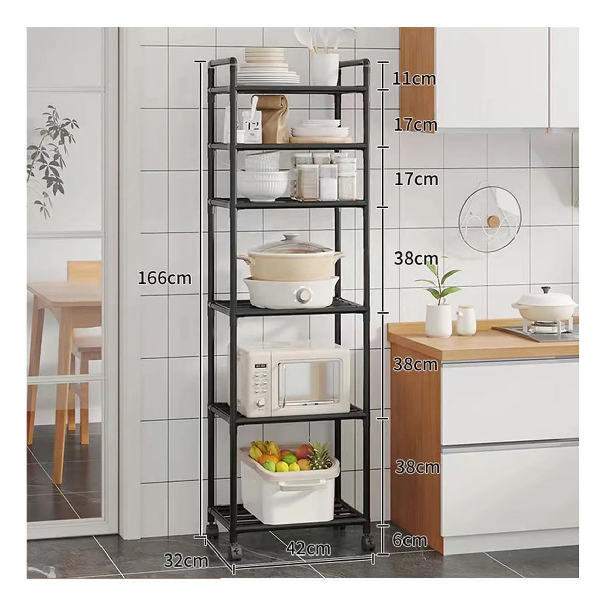 GENERICO - Estantería Metálica con Ruedas Ajustable 5 Niveles Negro 166cm
