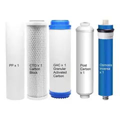 BLANDA - Repuestos para Sistemas de Osmosis - Pack 5 Etapas Filtros Ósmosis Inversa PP GAC CTO Post Carbón
