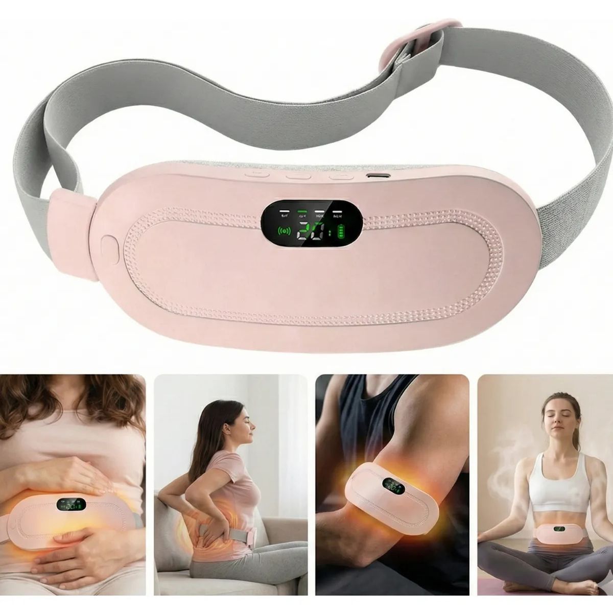 GENERICO - Masajeador Menstrual Con Calor Portatil Recargable Cinturon Alivio Colicos Mujer 2 unidades
