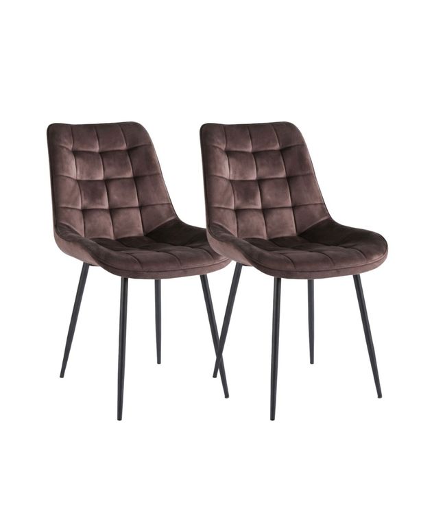 Pack de 2 Silla Comedor Terciopelo Cuadros Chocolate