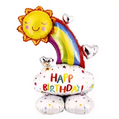 GENERICO - Globo metálico arcoiris happy birthday con globo base