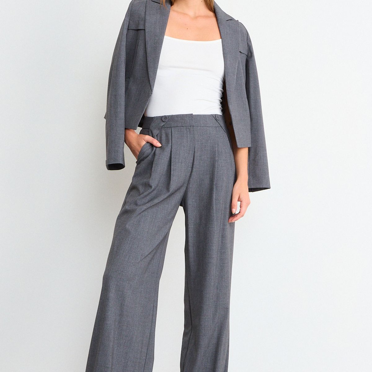 IO - Pantalon Liso Mujer Gris Io
