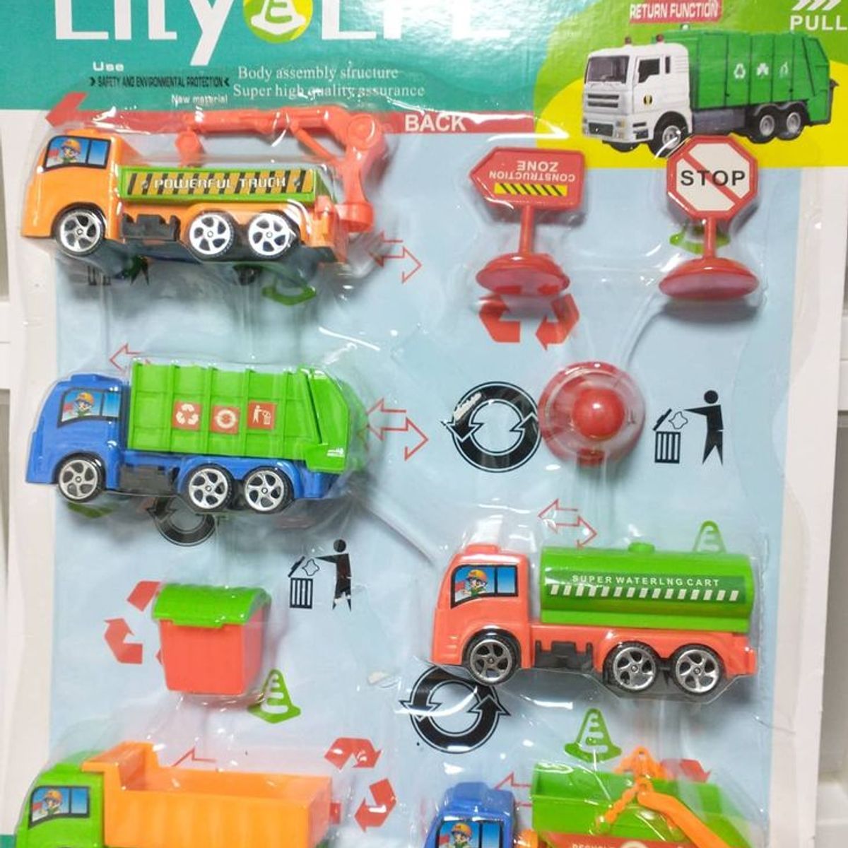 GENERICO - Set juguete camiones con señales de trafico para niños