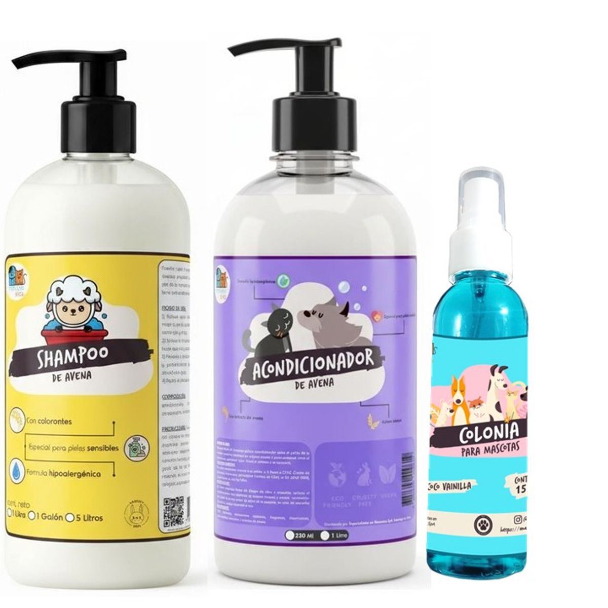 MASCOKITS - Shampoo + Acondicionador De Avena 1 Litro + Colonia Mascotas