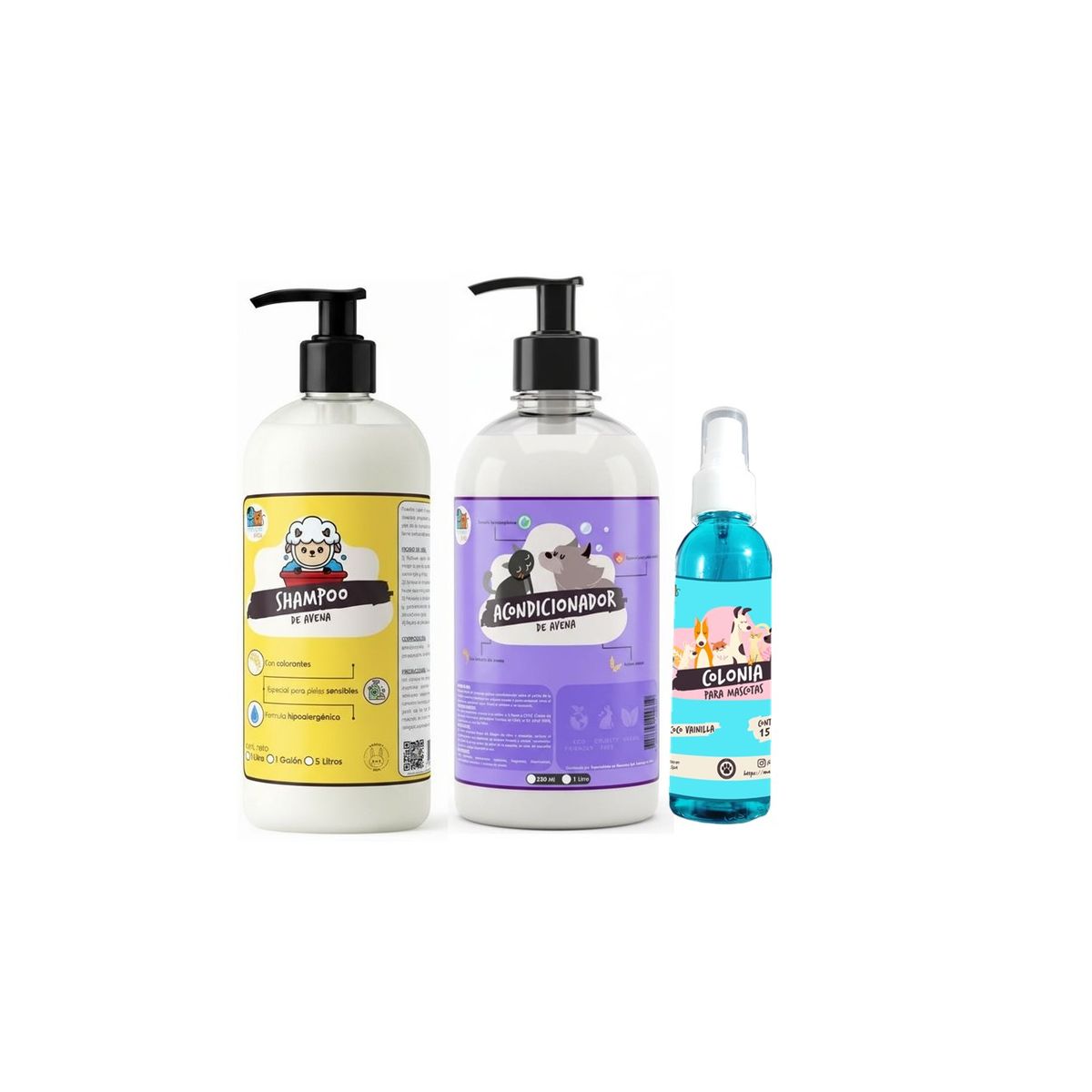 MASCOKITS - Shampoo + Acondicionador De Avena 1 Litro + Colonia Mascotas