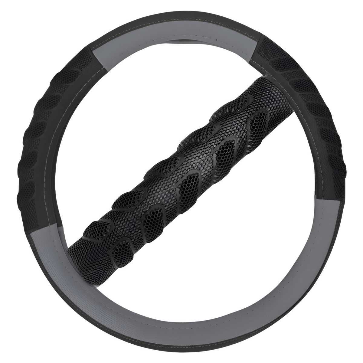 GENERICO - Funda Cubre Volante Antideslizante Ecocuero Panal 3d Universal Negro Gris