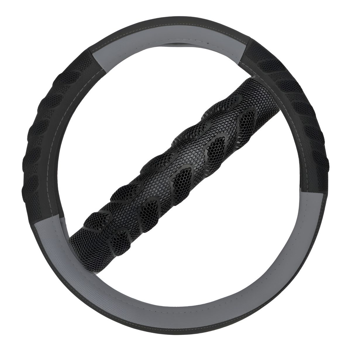 GENERICO - Funda Cubre Volante Antideslizante Ecocuero Panal 3d Universal Negro Gris