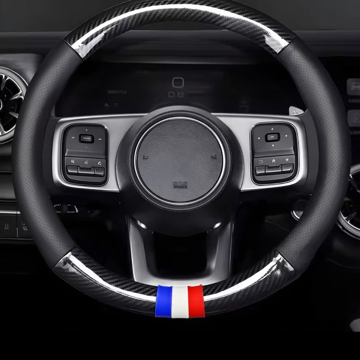 GENERICO - Funda Cubre Volante Eco Cuero Deportivo Fibra Antideslizante Negro Fibra Sport Ryc 822420