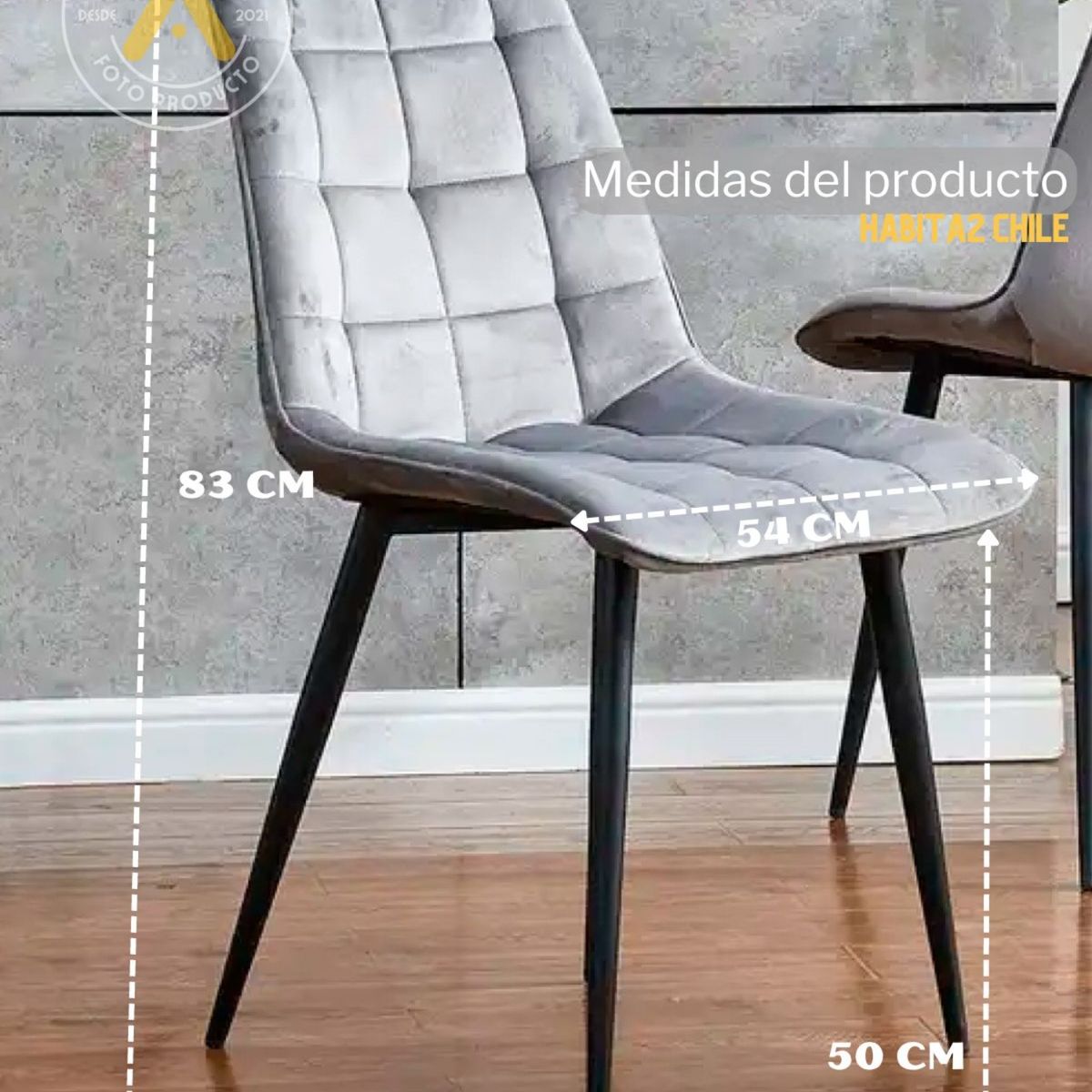 HABITA2 CHILE - Pack de 4 Silla Comedor Terciopelo Cuadros