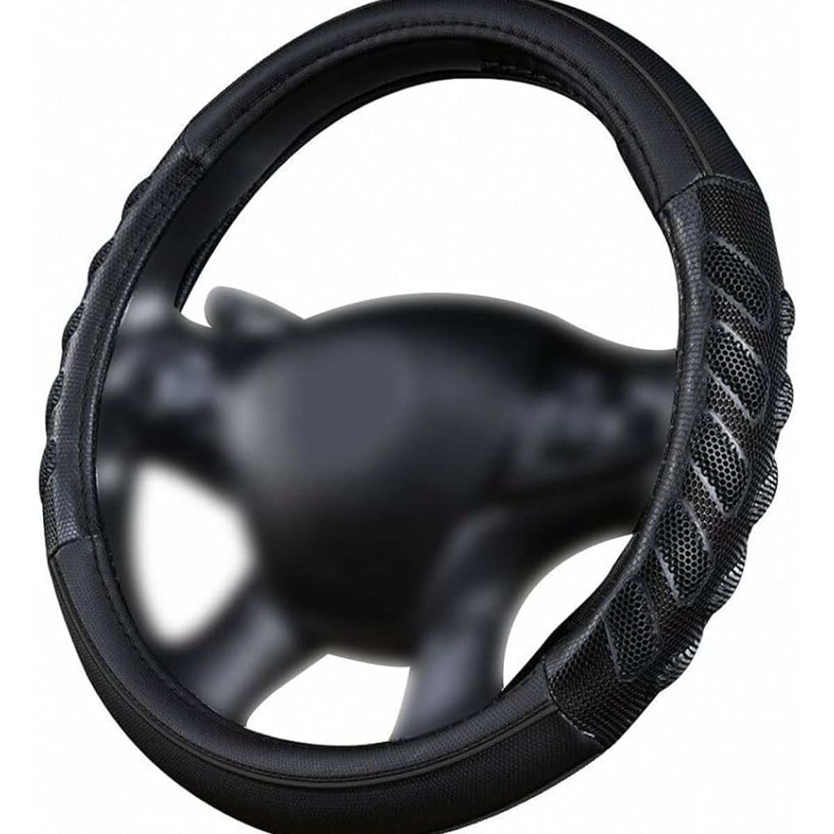 GENERICO - Funda Cubre Volante Antideslizante Ecocuero Panal 3d Universal Negro Negro