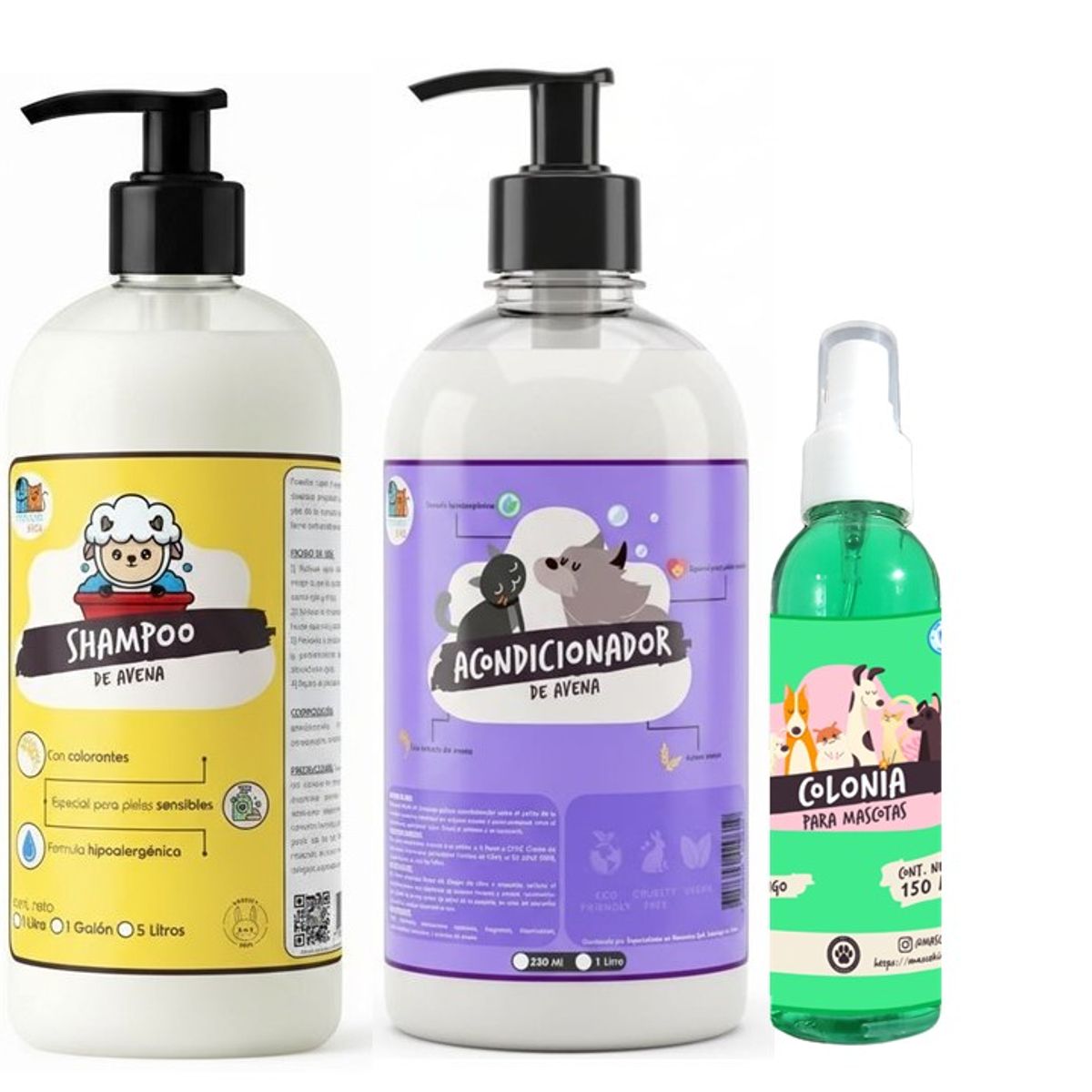 MASCOKITS - Shampoo + Acondicionador De Avena 1 Litro + Colonia Mascotas