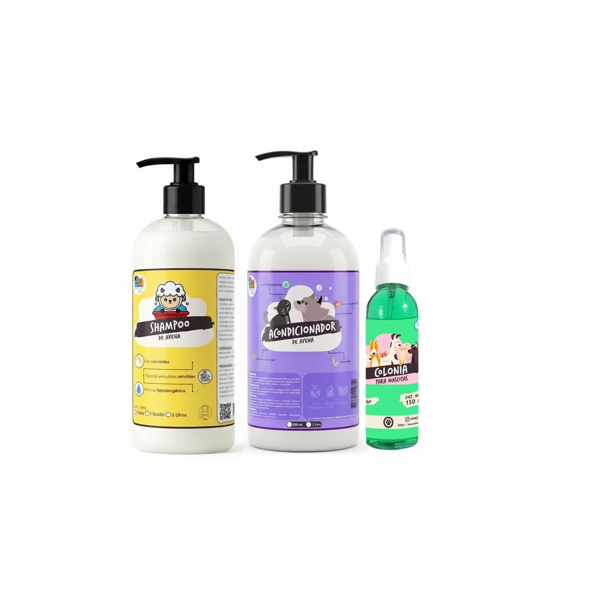 MASCOKITS - Shampoo + Acondicionador De Avena 1 Litro + Colonia Mascotas