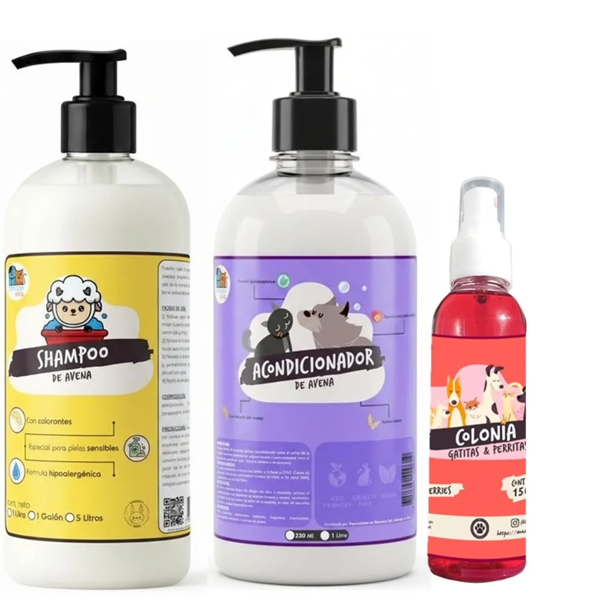 MASCOKITS - Shampoo + Acondicionador De Avena 1 Litro + Colonia Mascotas