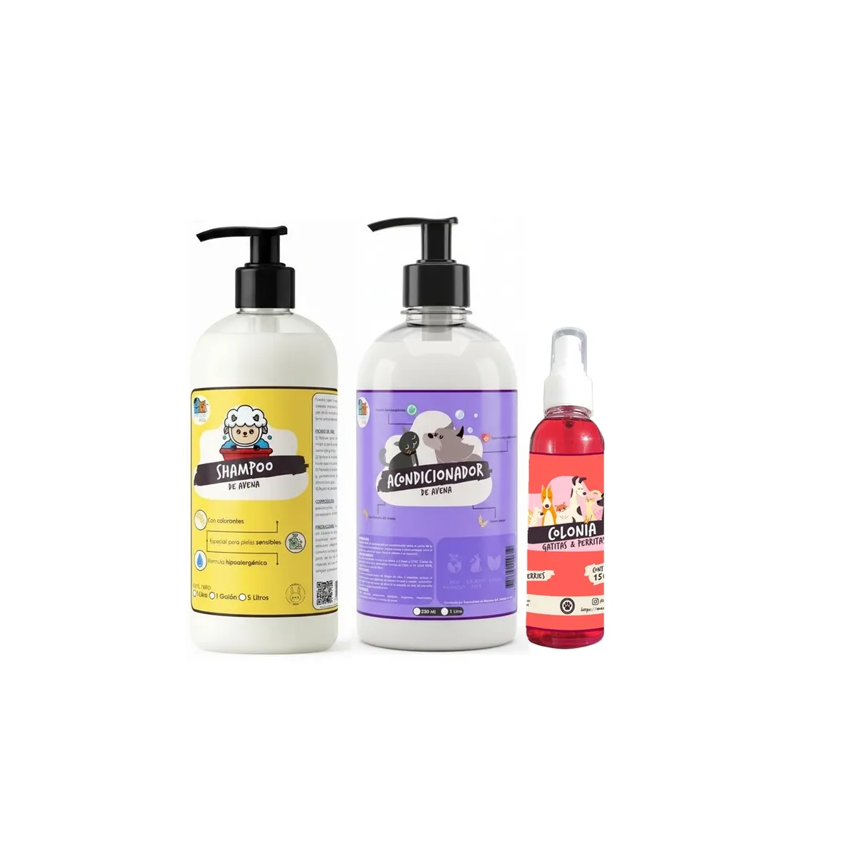 MASCOKITS - Shampoo + Acondicionador De Avena 1 Litro + Colonia Mascotas