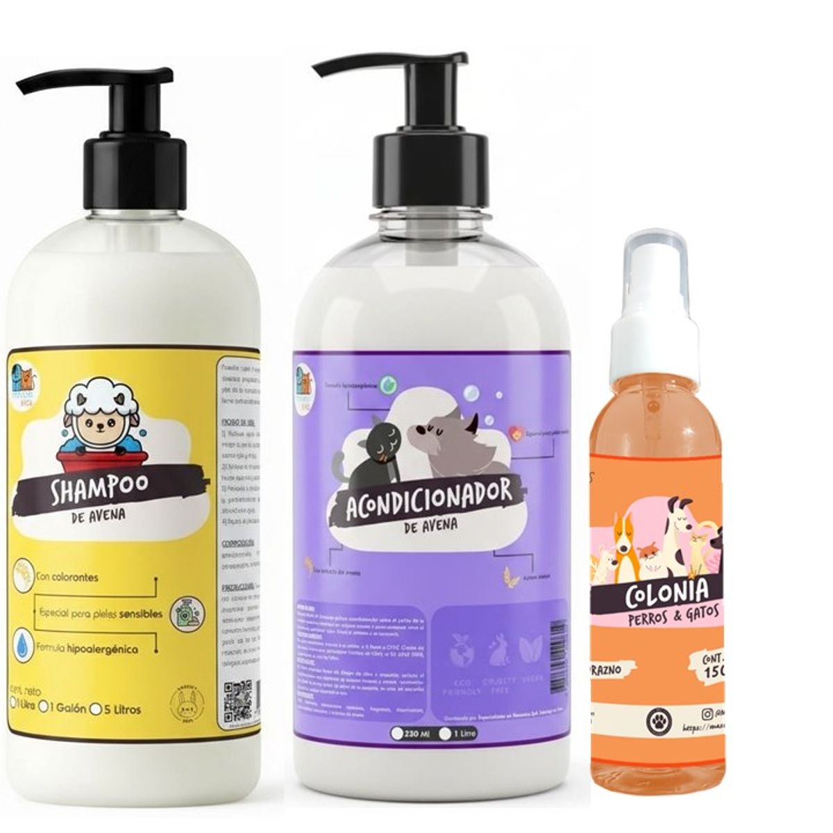 MASCOKITS - Shampoo + Acondicionador De Avena 1 Litro + Colonia Mascotas