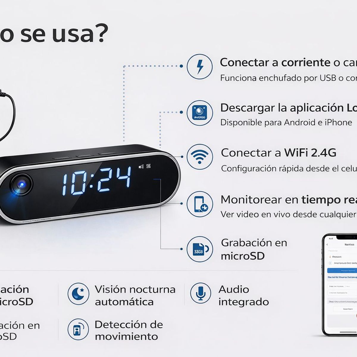 GENERICO - Reloj Camara Espia WiFi 1080P LOOKCAM Vision Nocturna P2P Seguridad Hogar Seguridad