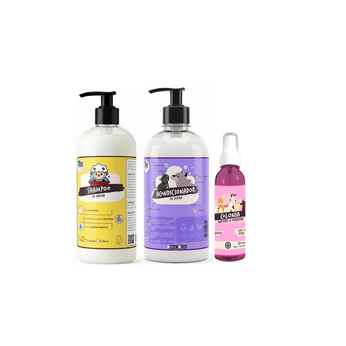 MASCOKITS - Shampoo + Acondicionador De Avena 1 Litro + Colonia Mascotas