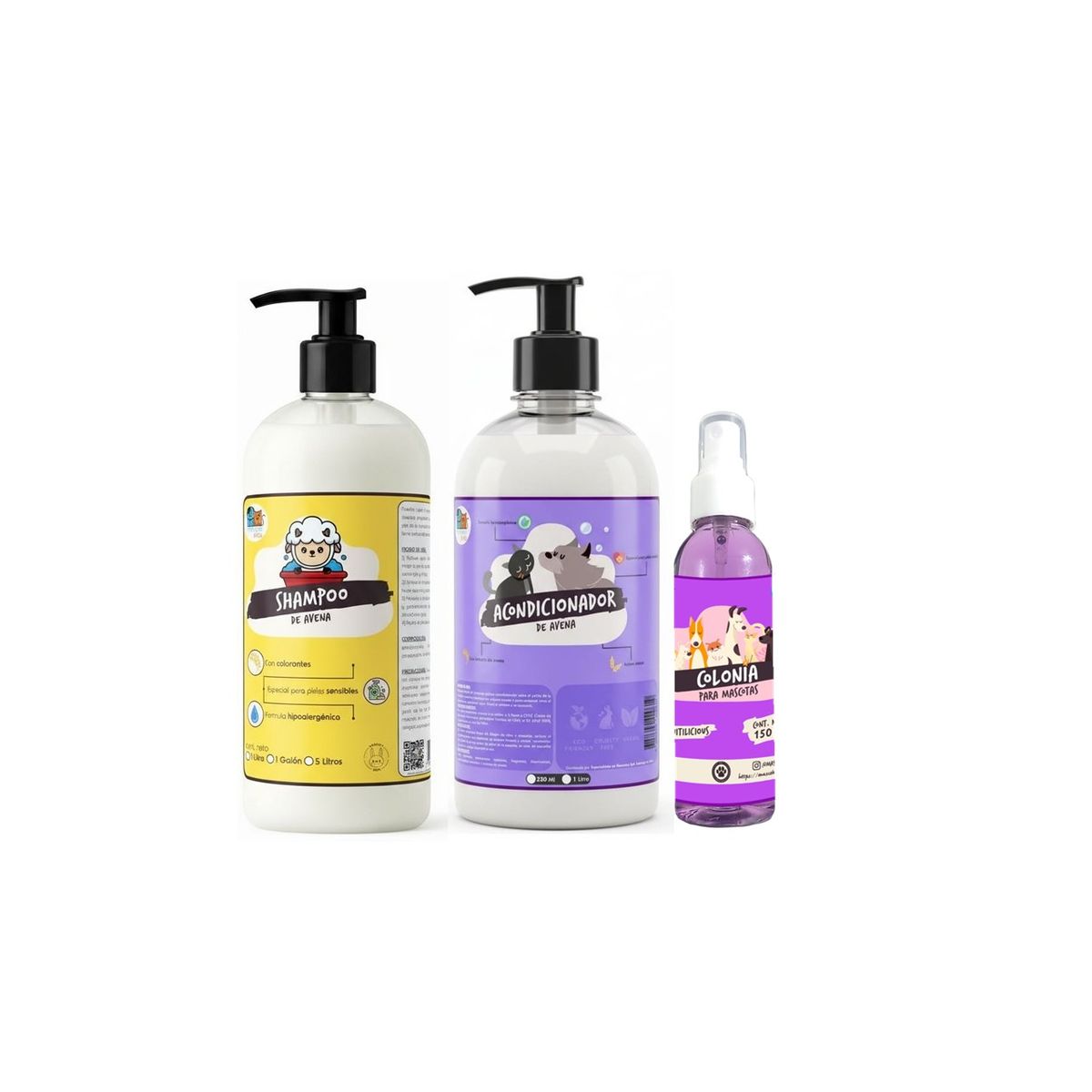 MASCOKITS - Shampoo + Acondicionador De Avena 1 Litro + Colonia Mascotas