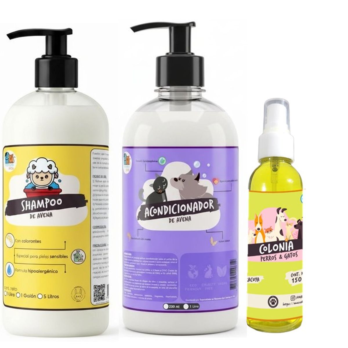 MASCOKITS - Shampoo + Acondicionador De Avena 1 Litro + Colonia Mascotas